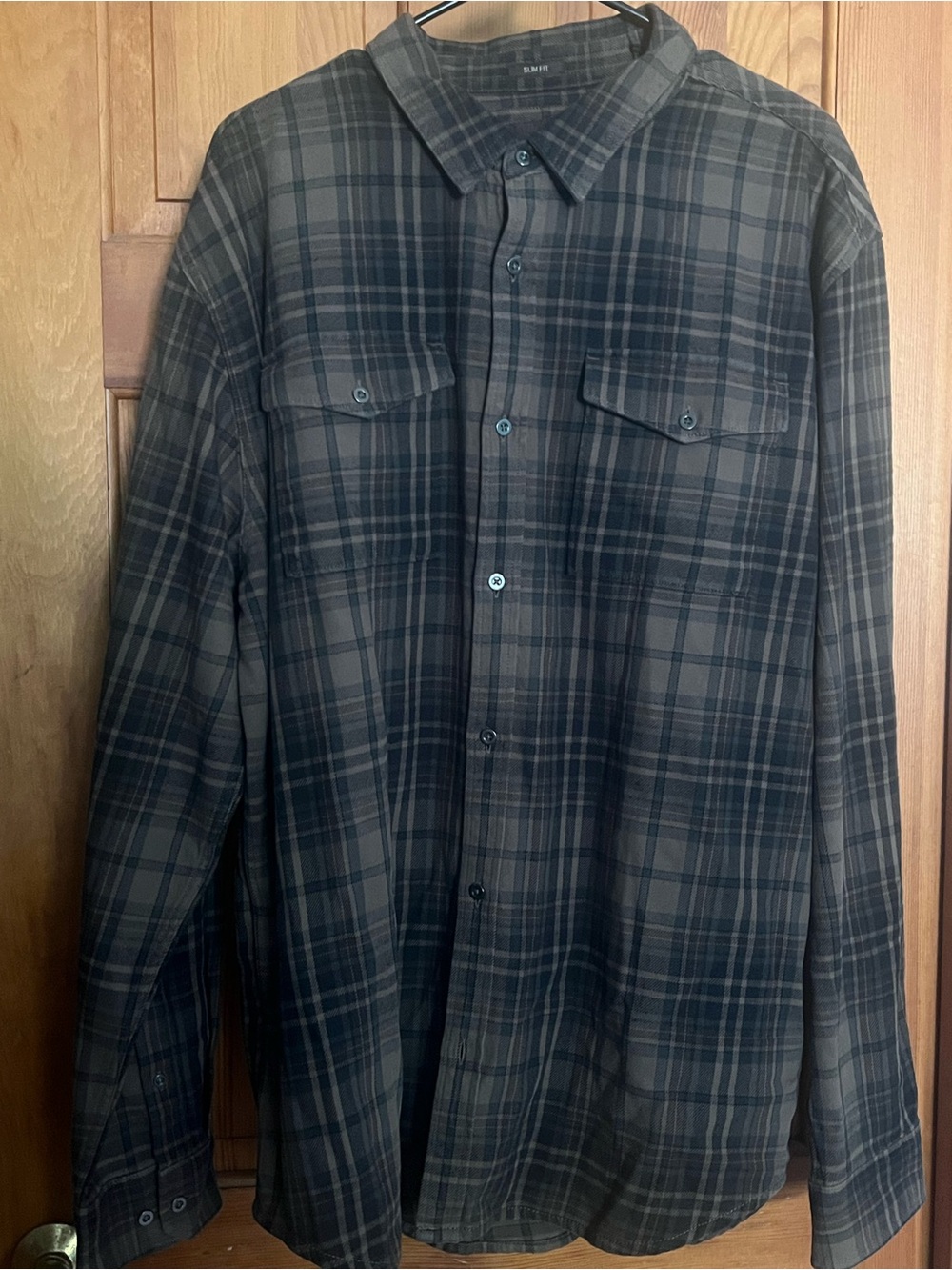 Men's PrAna Plaid Button-Up Flannel Shirt in Navy and Slate